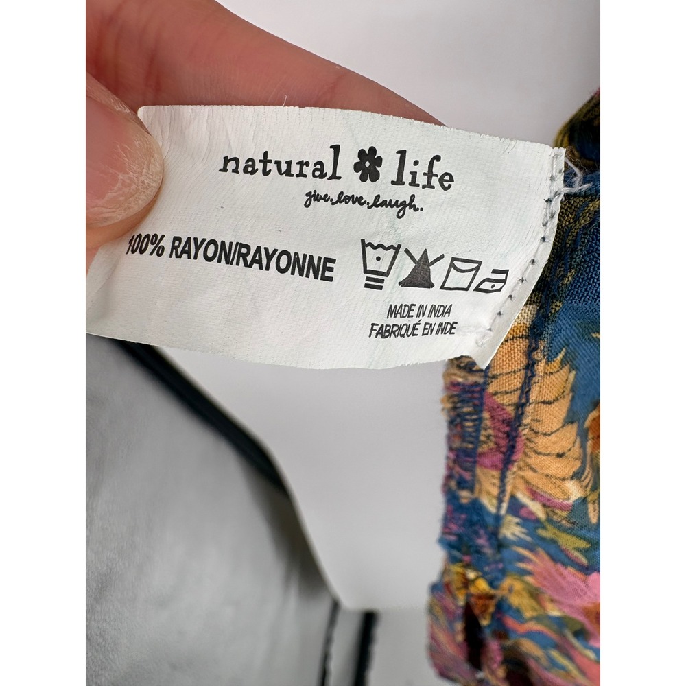 Natural Life Dress Womens M Blue Sunflower Floral Tie Front Midi Boho Rayon - Picture 7 of 10